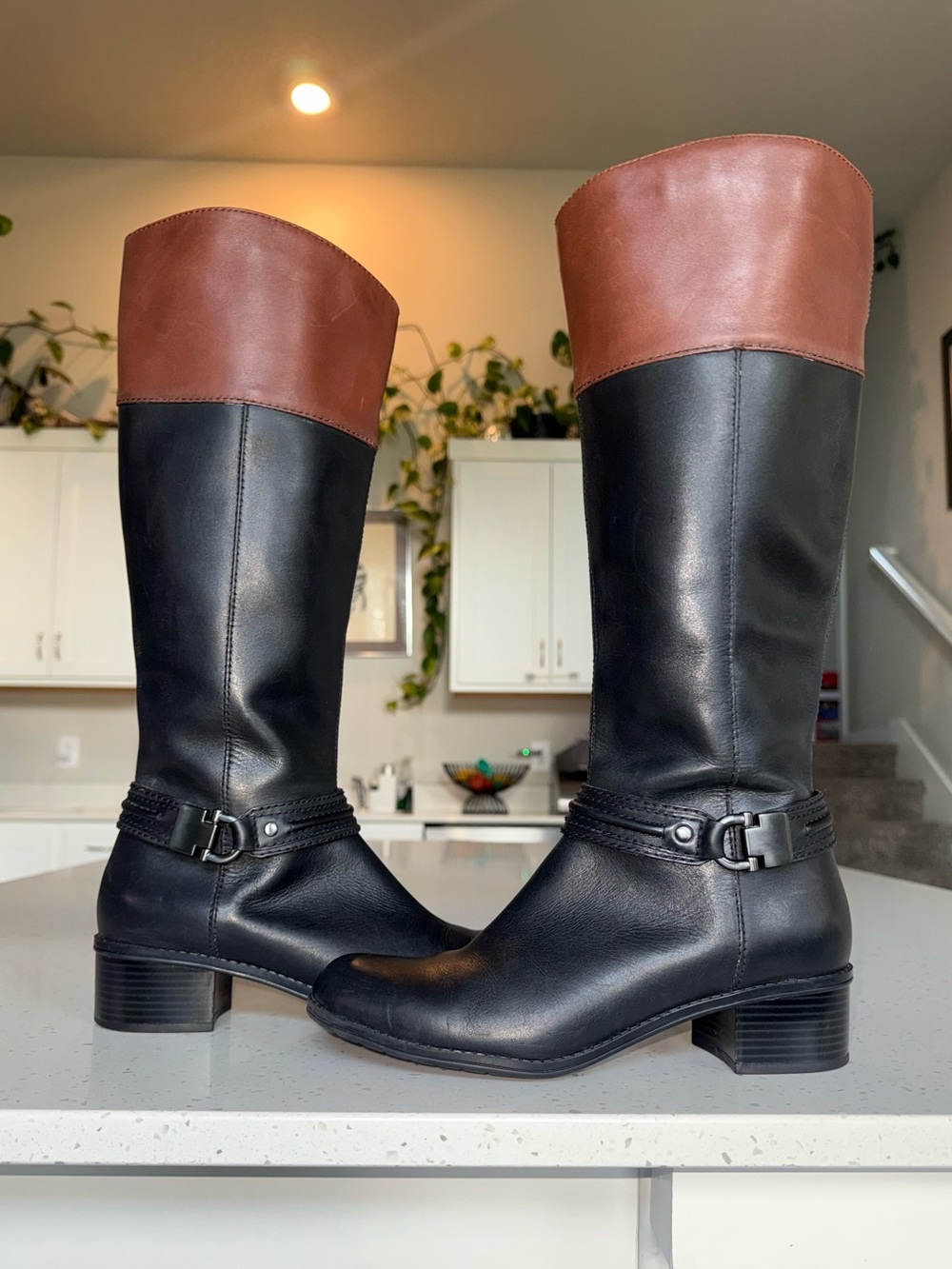 Bandolino Black and Brown Two-Tone Riding Boots